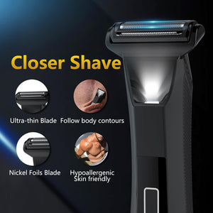Manscape Ball Trimmer for Men, 2-in-1 Body Hair Groomer and Groin Hair Shaver -Dual-Head Trimmer for No-Nick Shaving, Smooth Grooming, Lightweight with Travel Lock, IPX7 Waterproof, LED Display