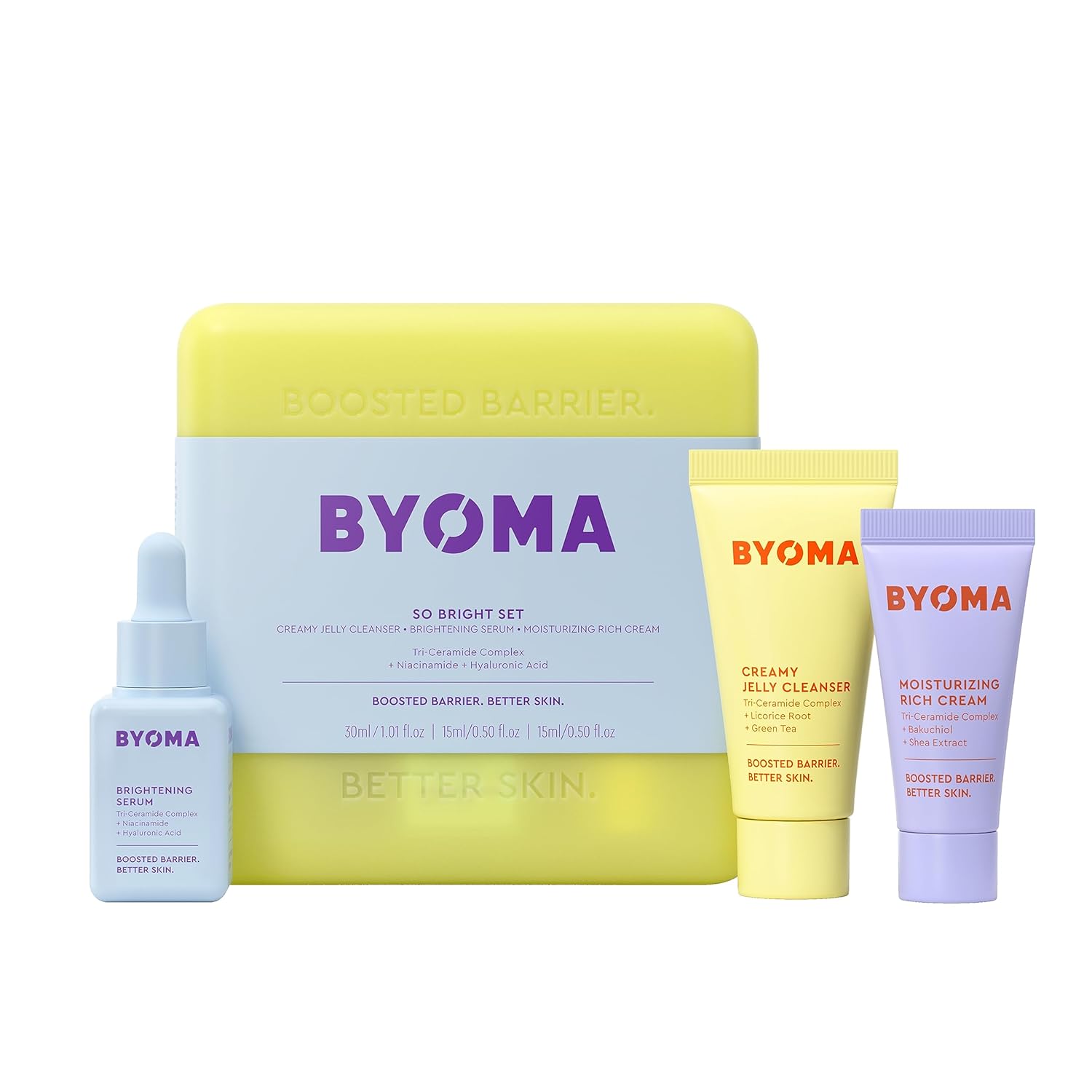 BYOMA So Hydrating Set - Barrier Repair Skincare Set - Creamy Jelly Cleanser, Hydrating Face Serum & Ceramide Face Moisturizer for Dry Skin - Anti Wrinkle, Alcohol Free Skin Care - 30ml, 15ml, 15ml
