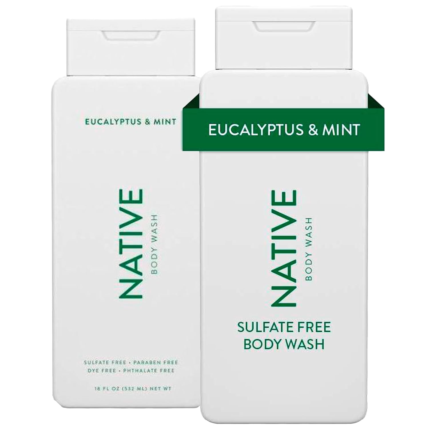 Native Body Wash Contains Naturally Derived Ingredients | For Women & Men, Sulfate, Paraben, & Dye Free Leaving Skin Soft and Hydrated | Eucalyptus & Mint 18 oz - 2 Pk