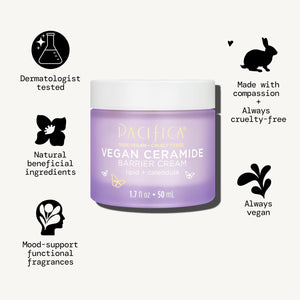 Pacifica Face Cream - Vegan Ceramide Barrier Cream w/Niacinamide & Shea Butter - Hydrating Daily Face Moisturizer Fragrance Free for Sensitive Skin, Vegan, Clean Beauty Allergy & Dermatologist Tested