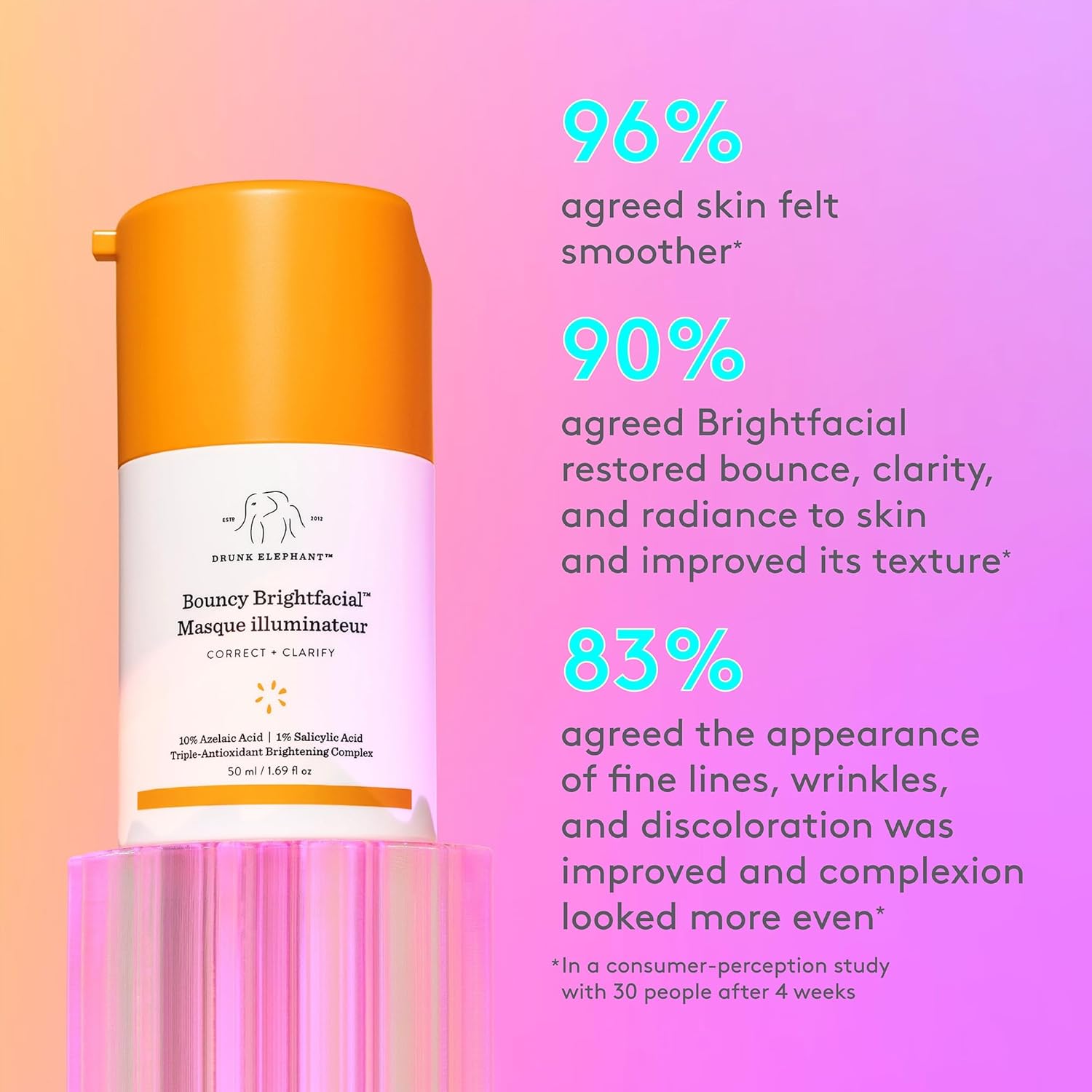 Drunk Elephant Bouncy Brightfacial - 50 ml/1.69 fl oz - Illuminating Face Mask - Clean Clinical Skincare - Cruelty-Free - Dermatologist-Tested - Free of Essential Oils, Silicones, and Fragrance