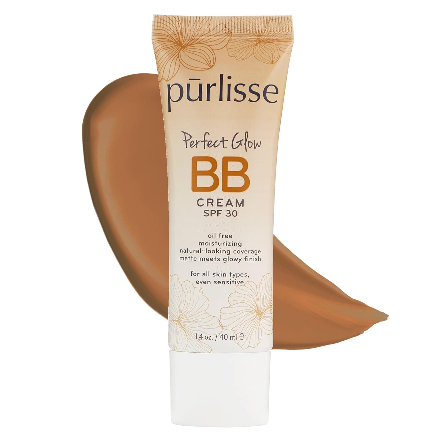 pūrlisse Perfect Glow BB Cream with SPF 30 - Matte Meets Dewy Finish - Enriched with Goji & Hawthorn Berry to Help Improve Skin Texture & Radiance - Medium Tan (1.4 oz)