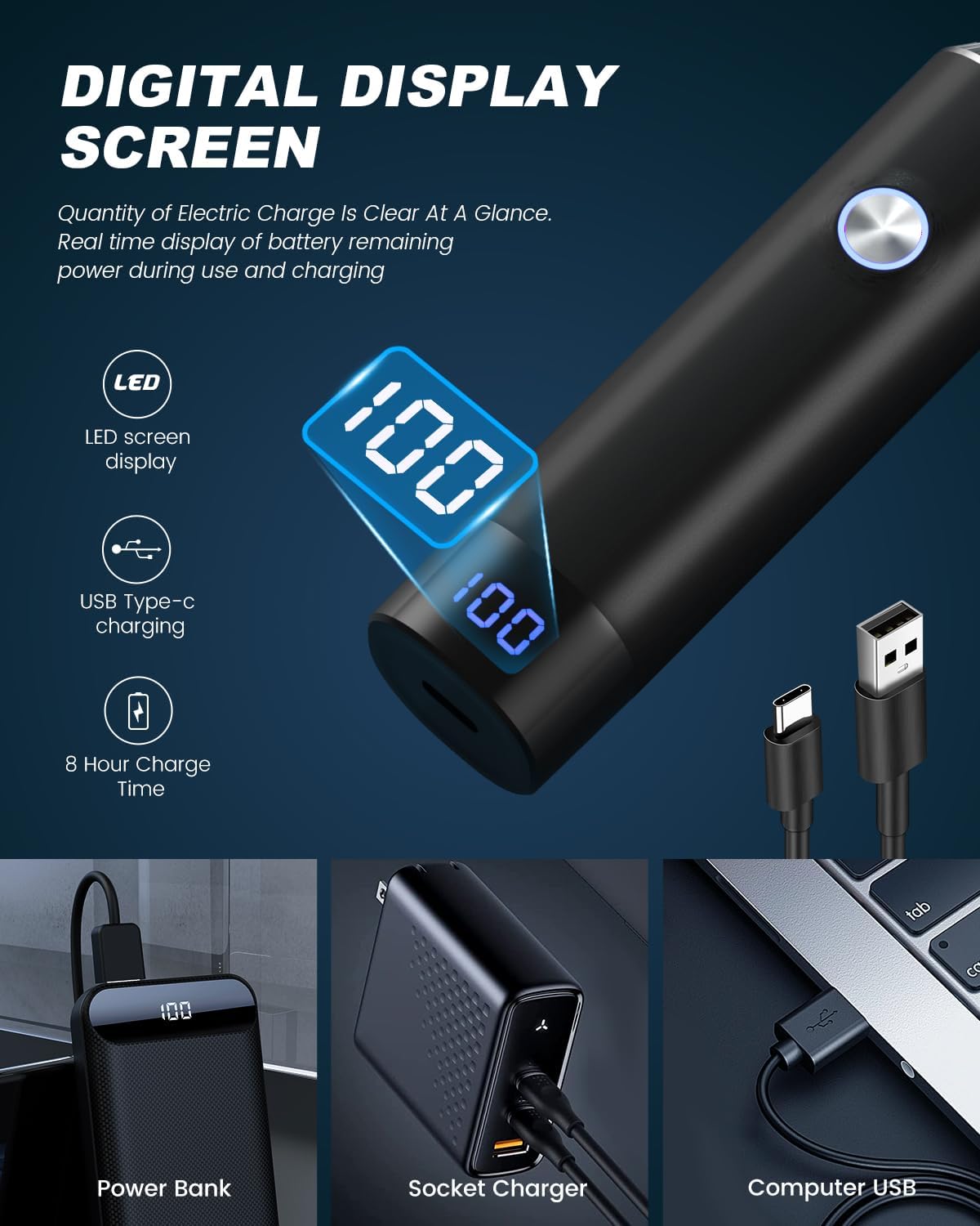 Ear & Nose Hair Trimmer with LED Display for Men Women,Painless USB Rechargeable Eyebrow & Facial & Nose Hair Trimmer Clipper,Professional IPX7 Waterproof Dual Edge Blades 13,000 RPM