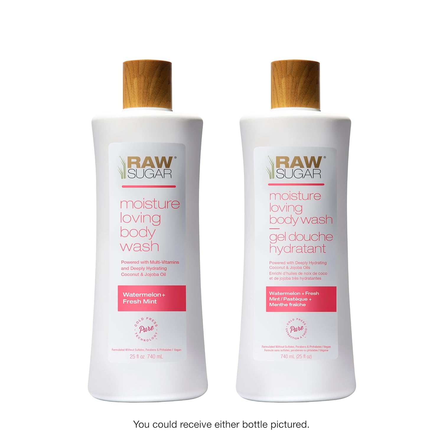 RAW SUGAR Moisture Loving Body Wash - Watermelon + Fresh Mint, Moisturizing & Refreshing Bath & Shower Gel, Sulfate-Free, Paraben-Free & Vegan (Pack of 3)