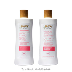 RAW SUGAR Moisture Loving Body Wash - Watermelon + Fresh Mint, Moisturizing & Refreshing Bath & Shower Gel, Sulfate-Free, Paraben-Free & Vegan (Pack of 3)