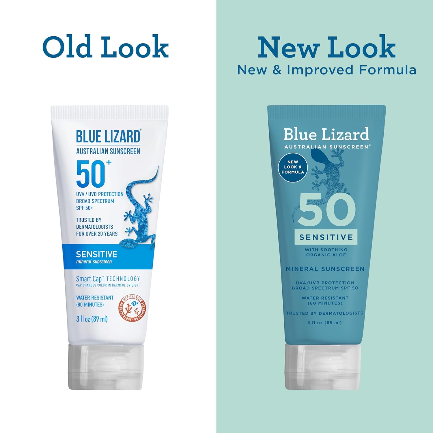 Blue Lizard SENSITIVE Mineral Sunscreen with Zinc Oxide, SPF 50+, Water Resistant, UVA/UVB Protection with Smart Cap Technology - Fragrance Free, 3 oz. Tube