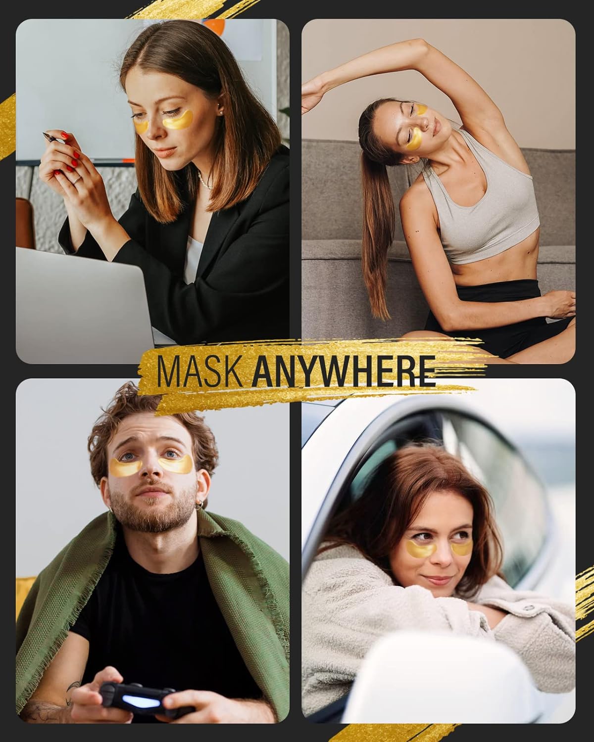 24k Gold Under Eye Patches (8 Pairs), eye mask, Collagen Skin Care Products, Eye Patches for Puffy Eyes, eye masks for dark circles and puffiness