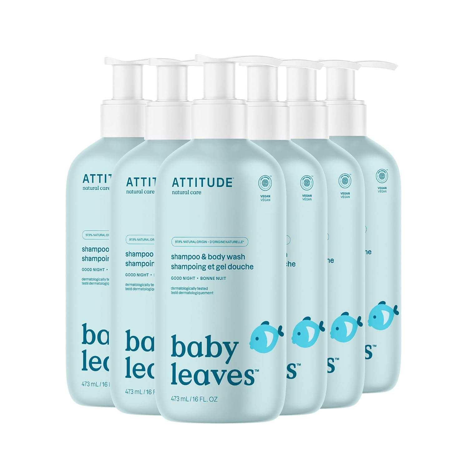 ATTITUDE 2-in-1 Shampoo and Body Wash for Baby, Fragrance-Free EWG Hypoallergenic Plant- and Mineral-Based Ingredients, Vegan and Cruelty-Free, Unscented, 16 Fl Oz