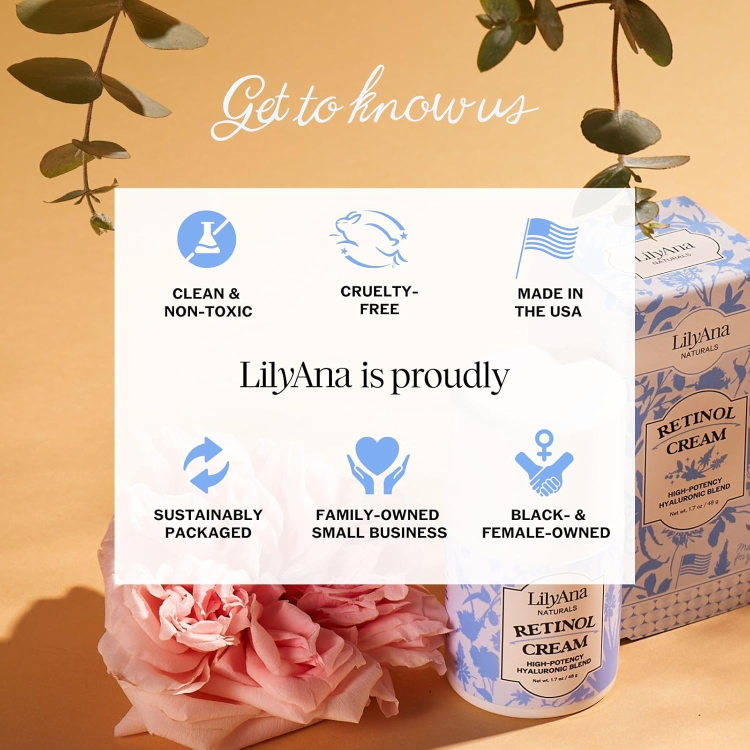 LilyAna Naturals Retinol Cream - Made in USA, Anti Aging Moisturizer for Face and Neck, Wrinkle, Retinol Complex, Body Mousse - 1.7oz