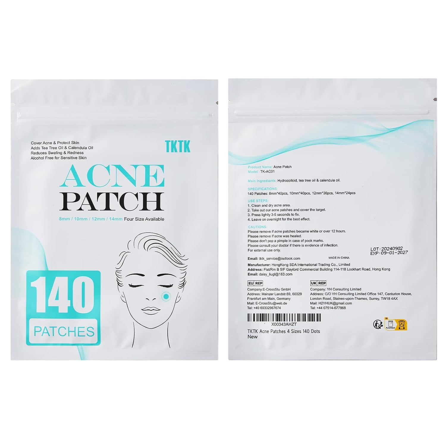 Pimple Patch Acne Patch, 4 Sizes 140 Patches Acne Absorbing Cover Patch, Hydrocolloid Invisible Acne Patches for Face Zit Patch Acne Dots Tea Tree, Calendula Oil