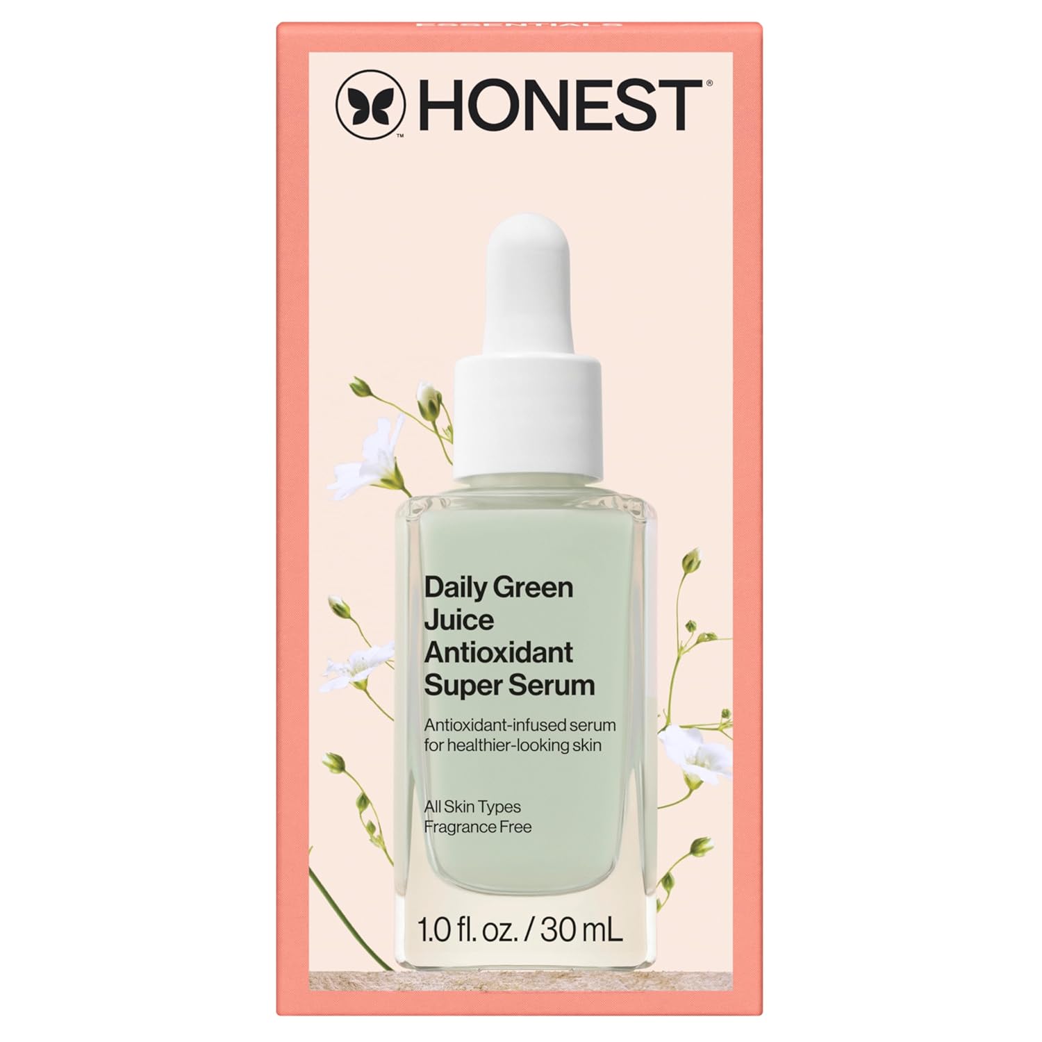 Honest Beauty Daily Green Juice Antioxidant Super Serum | Improves Skin Tone + Texture | Gentle for Sensitive Skin, Fragrance Free, Vegan | 1 fl oz