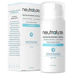 Maximum Strength Acne Moisturizer for Face & Body - Time Released AHA + BHA Facial Moisturizer Cream with 2% Mandelic Acid & 2% Salicylic Acid - Renewal Complex Treatment for Acne Prone Skin