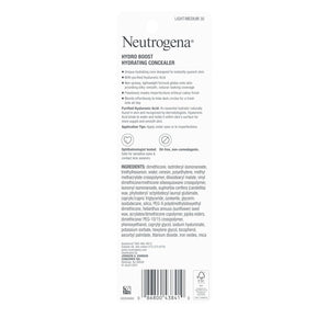 Neutrogena Hydro Boost Hydrating Concealer Stick for Dry Skin, Oil-Free, Lightweight, Non-Greasy and Non-Comedogenic Cover-Up Makeup with Hyaluronic Acid, 30 Light/Medium, 0.12 Oz