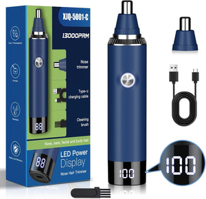 Ear & Nose Hair Trimmer with LED Display for Men Women,Painless USB Rechargeable Eyebrow & Facial & Nose Hair Trimmer Clipper,Professional IPX7 Waterproof Dual Edge Blades 13,000 RPM