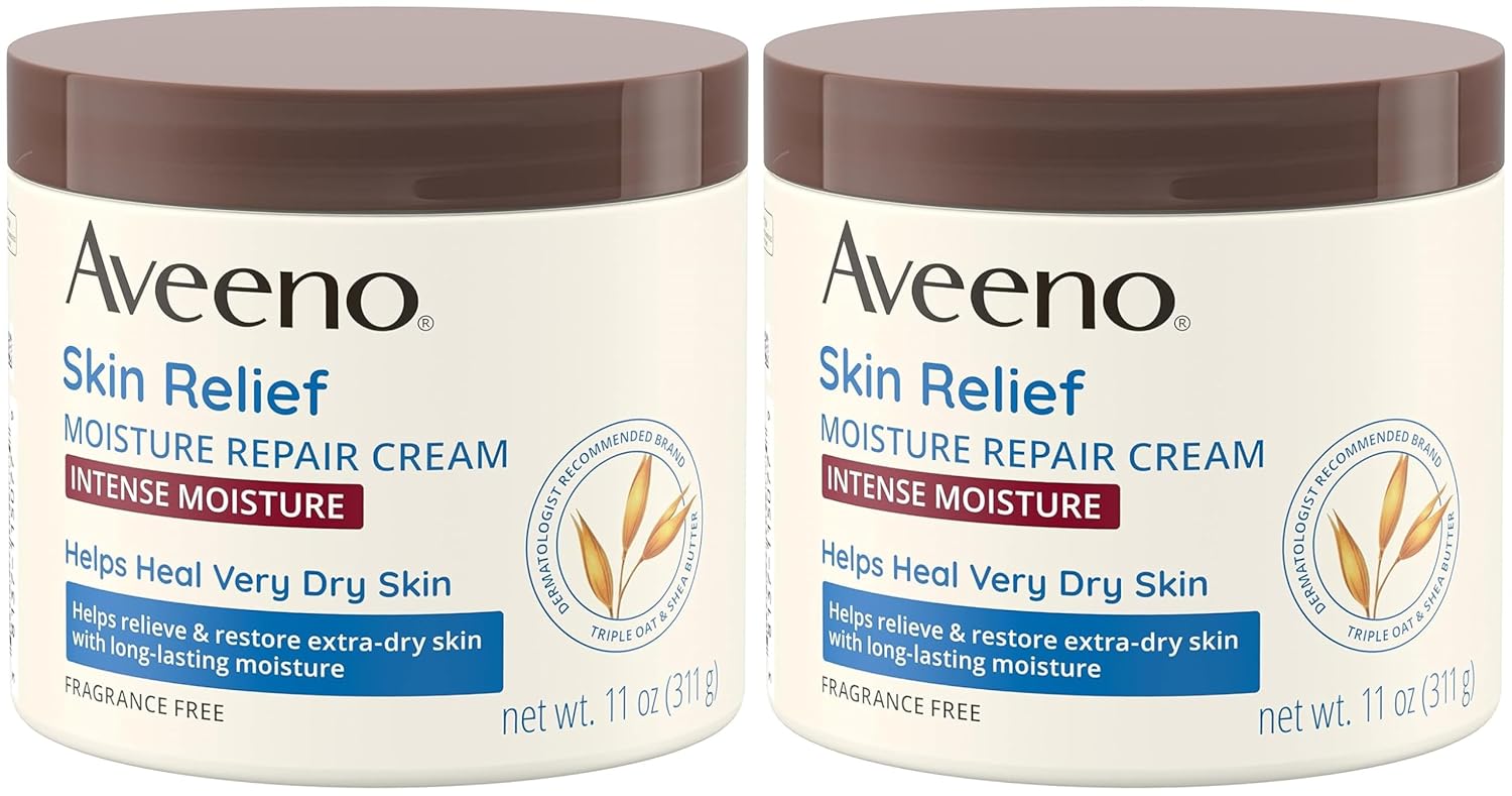 Aveeno Skin Relief Intense Moisture Repair Body Cream with Triple Oat & Shea Butter Formula, Helps Relieve & Restore Extra-Dry Skin with Long-Lasting Moisture, Fragrance-Free, 11 oz