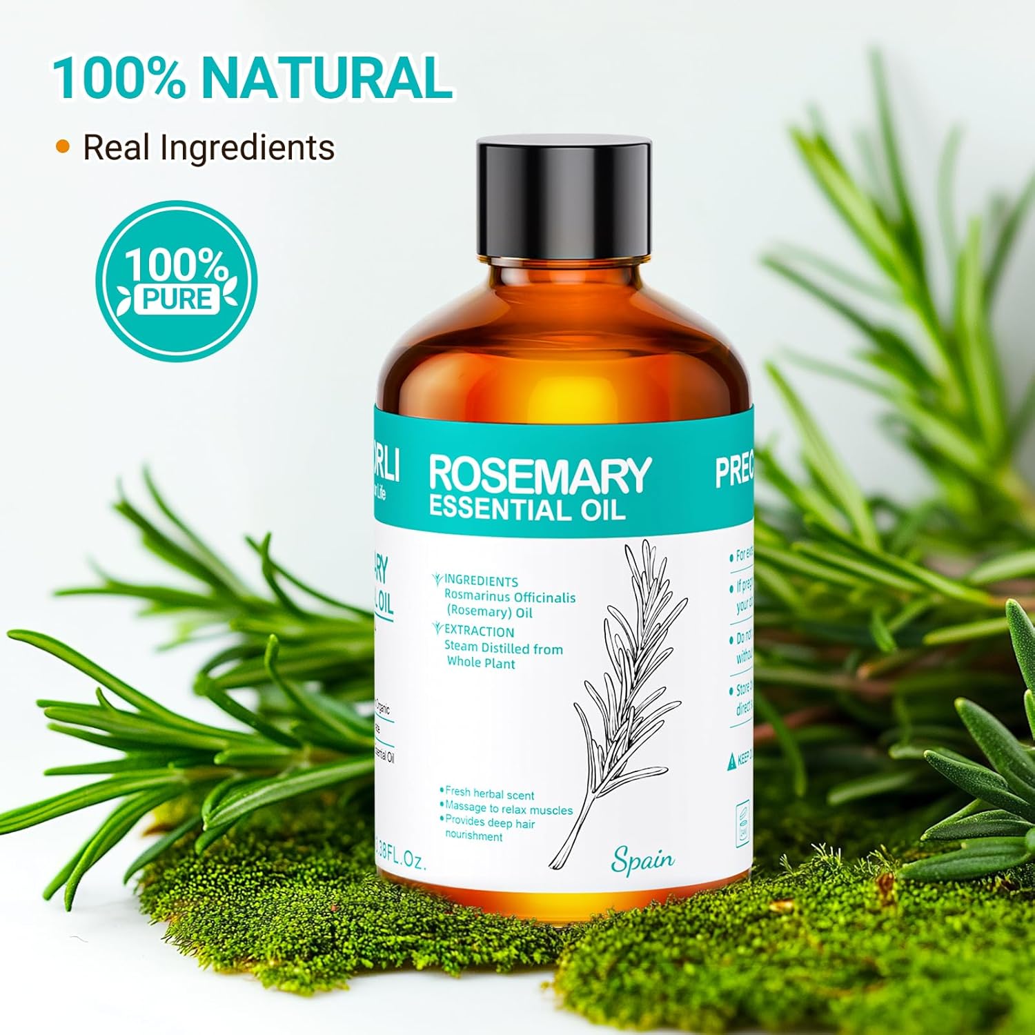 Rosemary Oil 3.38 fl oz Rosemary Essential Oil 100% Pure Undiluted for Hair, Scalp, Skin, Diffusers, Aromatherapy, Massage, Soap and Candle Making