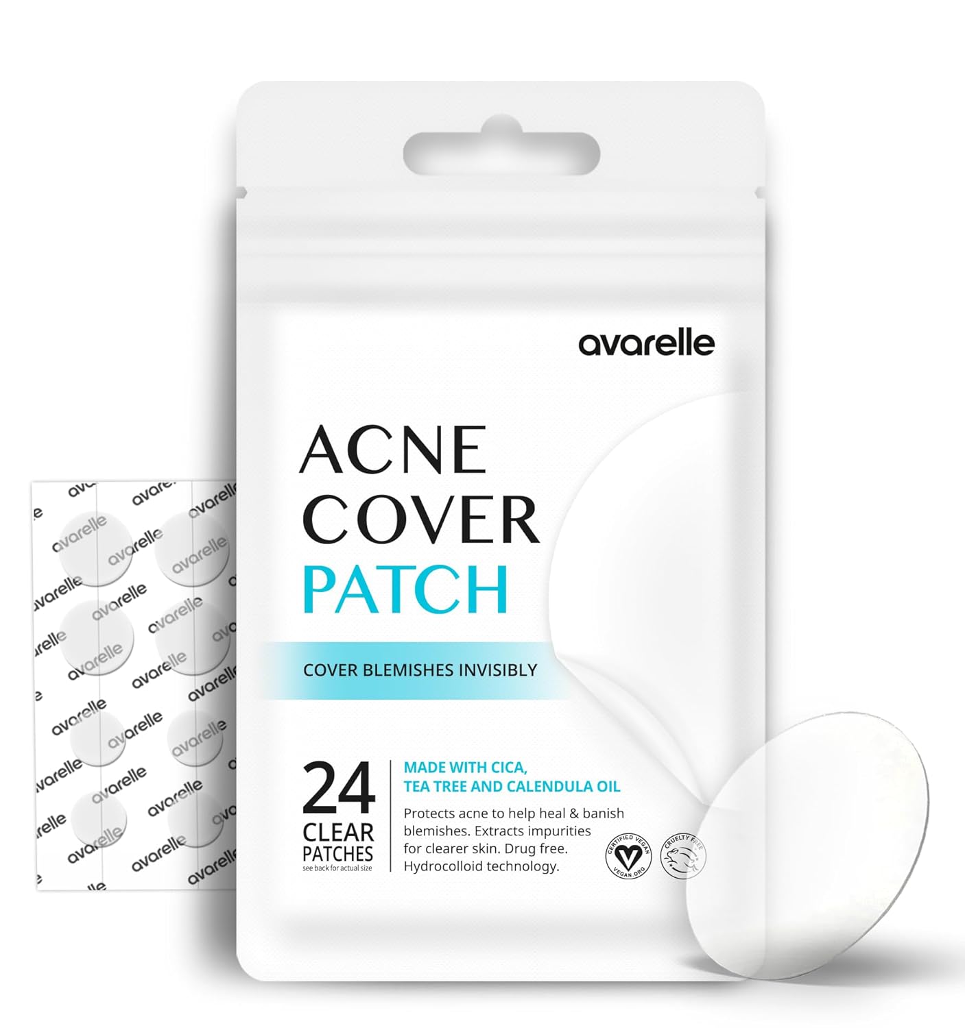 AVARELLE Acne Cover Patches, FSA HSA Eligible Hydrocolloid Pimple Patches for Face with Tea Tree Oil, Korean Skincare Zit Patches for Face | FSA HSA Store Eligible Items | Vegan, Cruelty-free