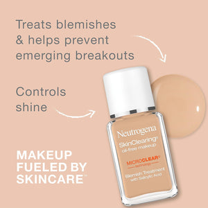 Neutrogena SkinClearing Oil-Free Acne and Blemish Fighting Liquid Foundation with.5% Salicylic Acid Acne Medicine, Shine Controlling Makeup for Acne Prone Skin, 30 Buff, 1 fl. oz