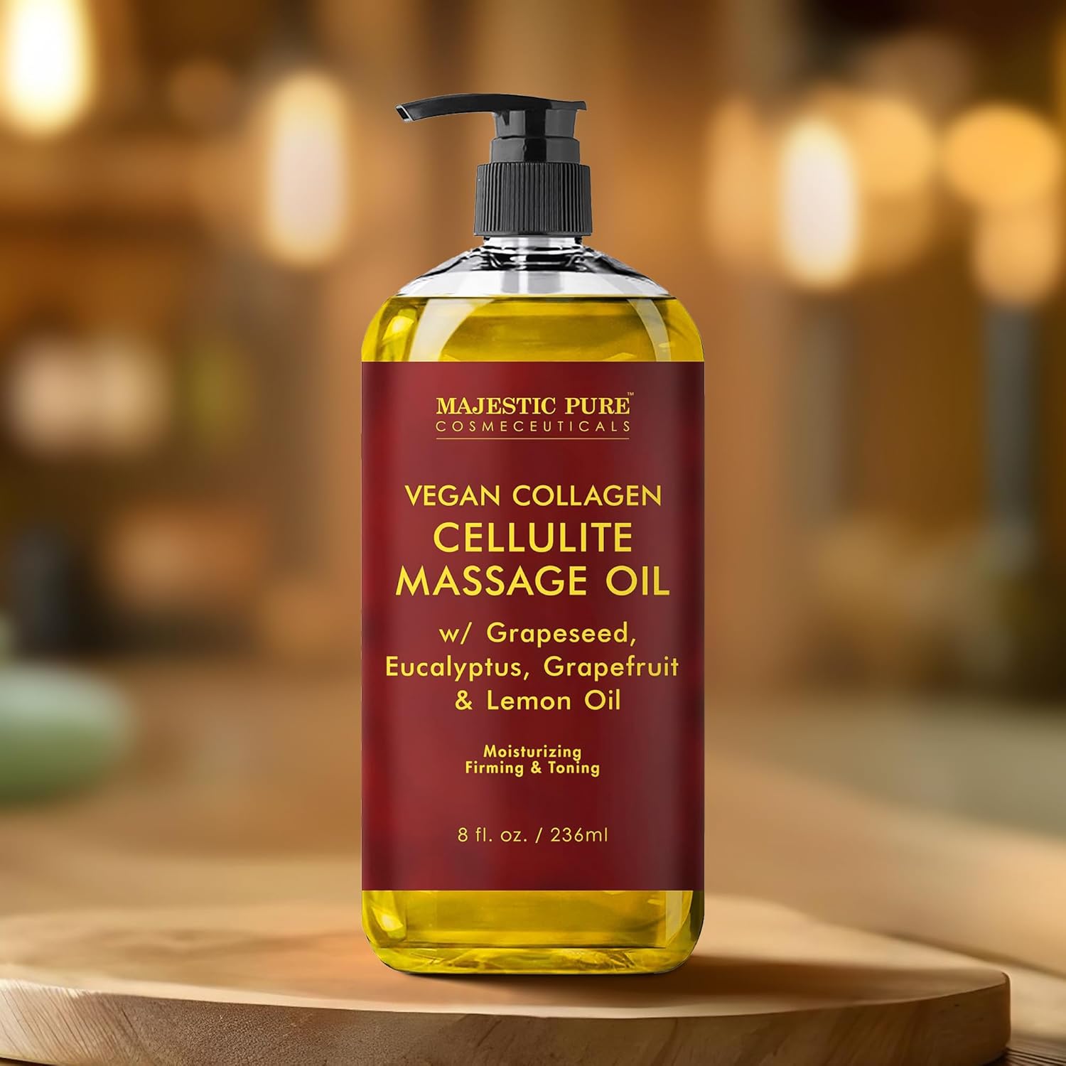 Majestic Pure Anti Cellulite Massage Oil for Massage Therapy - Refreshing, and Relaxing - Natural Oils with Vegan Collagen, Stem Cells & Cellulite Cream - All Skin Types - Men and Women - 8 fl oz