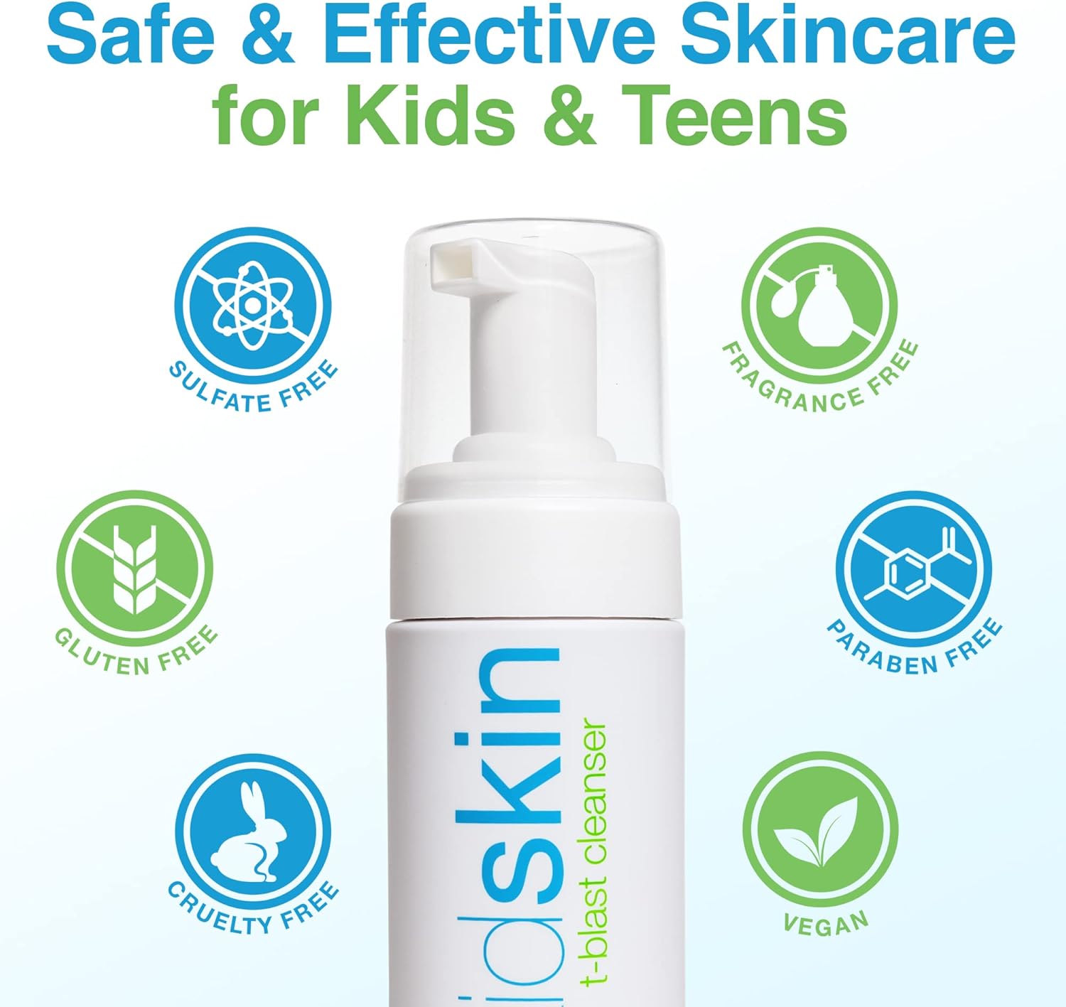 Kidskin T-Blast Facial Cleanser, Gentle Face Wash with Tea Tree Oil, Spot Skin Care for Kids and Teens, Non-Drying Natural Cleanser for Oily or Dry, Acne-Prone Skin, 150 ml 5.0 fl oz.