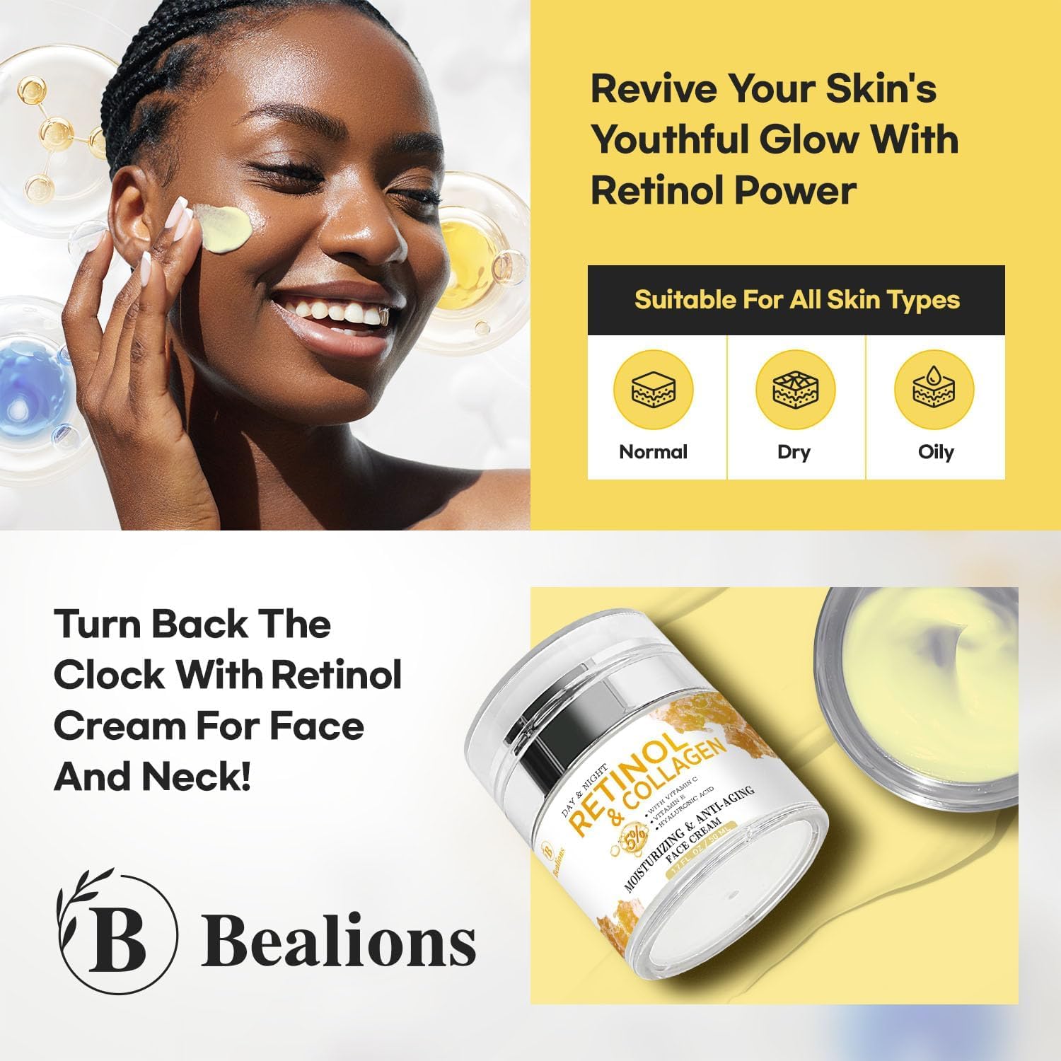 Retinol Night Cream for Face and Neck – Hydrating Moisturizer with Collagen & Hyaluronic Acid