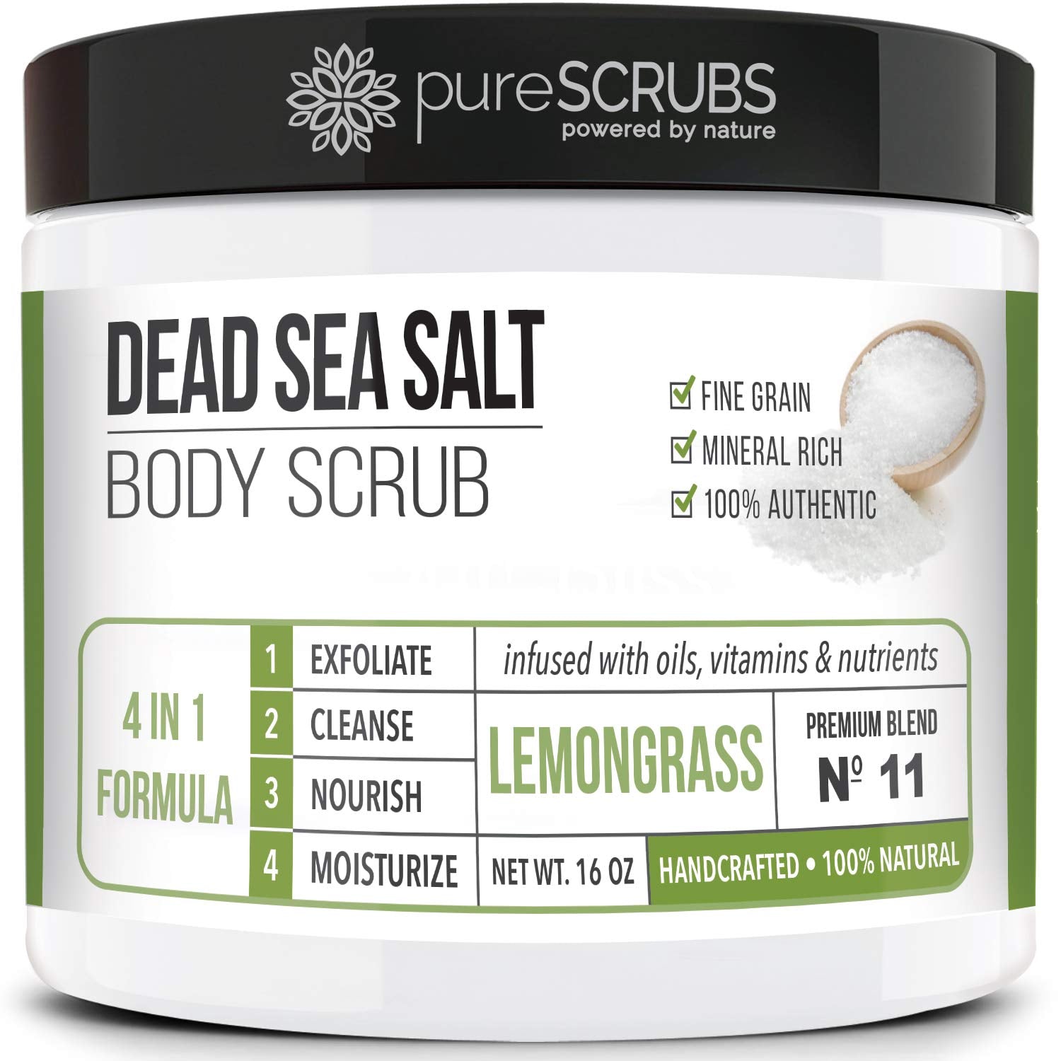 pureSCRUBS Premium Coconut Body Scrub Set - Large 16oz Dead Sea Salt Body Scrub With Infused Essential Oils & Nutrients, Includes Wooden Spoon, Loofah & Oatmeal Exfoliating Bar Soap