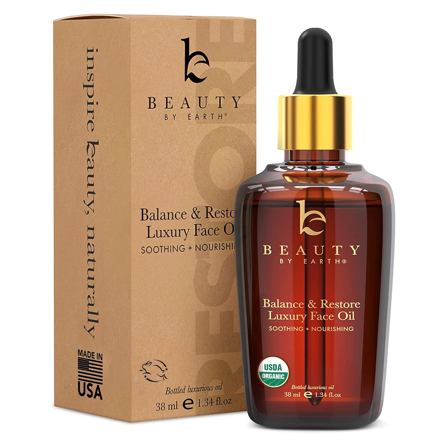 USDA Organic Face Oil – USA Made with Natural Ingredients, Brightens & Smooths Fine Lines & Wrinkles, Non-comedogenic Lightweight Facial Oil for Dry & Sensitive Skin with Moringa, Jojoba & Argan Oils