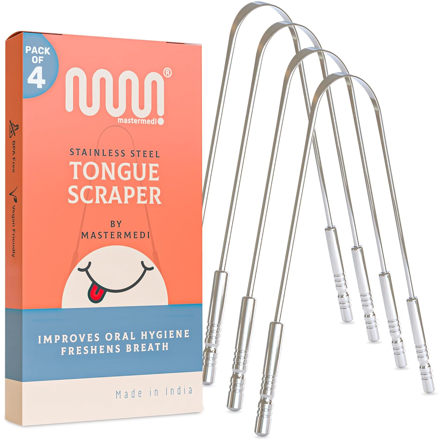 MasterMedi Tongue Scraper with Case Easy to Use Tongue Scraper for Adults, Tongue Cleaner for Oral Care & Hygiene (Single Pack (with Travel Case))