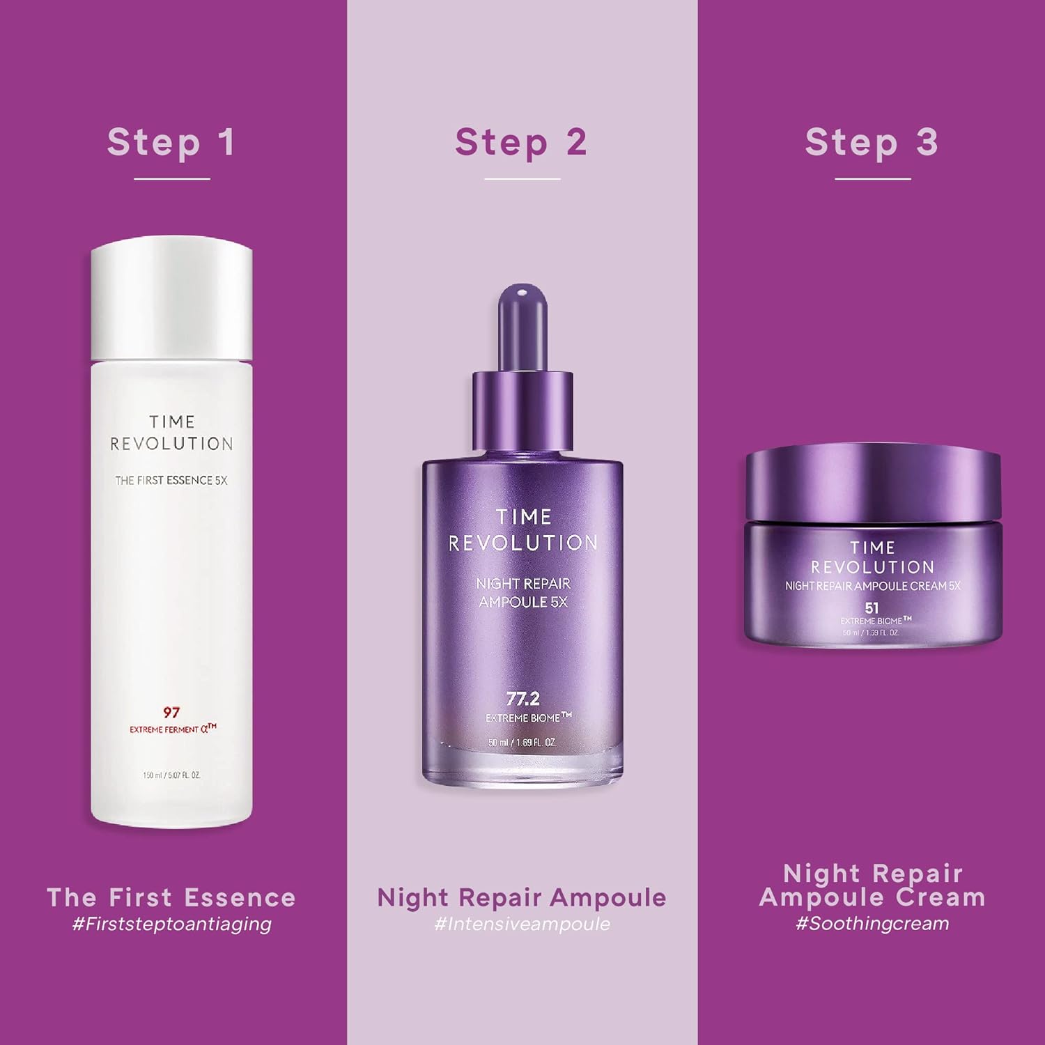 MISSHA Time Revolution Night Repair Face Serum Ampoule (5th Gen) - Overnight Probiotic Skincare for Intensive Repair and Radiance, 1.69 Fl Oz