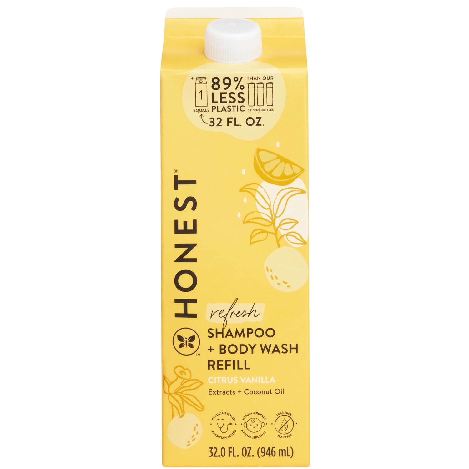 The Honest Company 2-in-1 Cleansing Shampoo + Body Wash | Gentle for Baby | Naturally Derived, Tear-free, Hypoallergenic | Citrus Vanilla Refresh, 18 fl oz