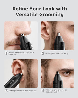 MANSPOT Nose & Ear Hair Trimmer for Men, 10000-RPM Electric Nose Trimmer for Men with Vacuum Cleaning System, IPX7 Waterproof, USB-C Charge, 90min Runtime,Magnetic Detachable Blade Head,Easy to Clean