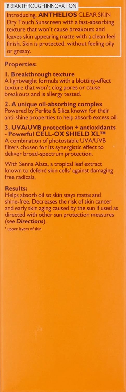 La Roche-Posay Anthelios Clear Skin Dry Touch Sunscreen SPF 60 | Oil Free Sunscreen For Face | Oil Absorbing | Broad Spectrum SPF + Antioxidants | Non-Greasy | Oxybenzone Free | Travel Size