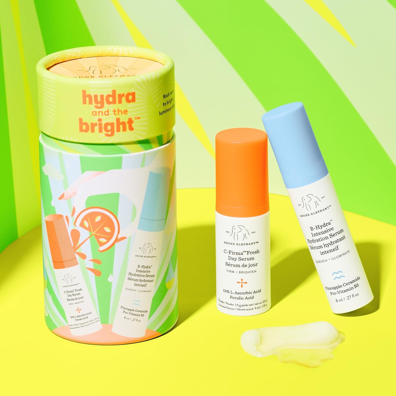 Drunk Elephant Hydra and the Bright - Includes C-Firma (9 ml) and B-Hydra (8 ml) - Clean Clinical Skincare - Cruelty-Free - Dermatologist-Tested - Free of Essential Oils, Silicones, and Fragrance