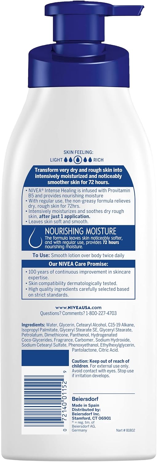 NIVEA Intense Healing Body Lotion for Very Dry, Itchy Skin with Glycerin, Provitamin B5 and Niacinamide, 72-Hour Body Moisturizer, 16.9 Fl Oz Pump Bottle