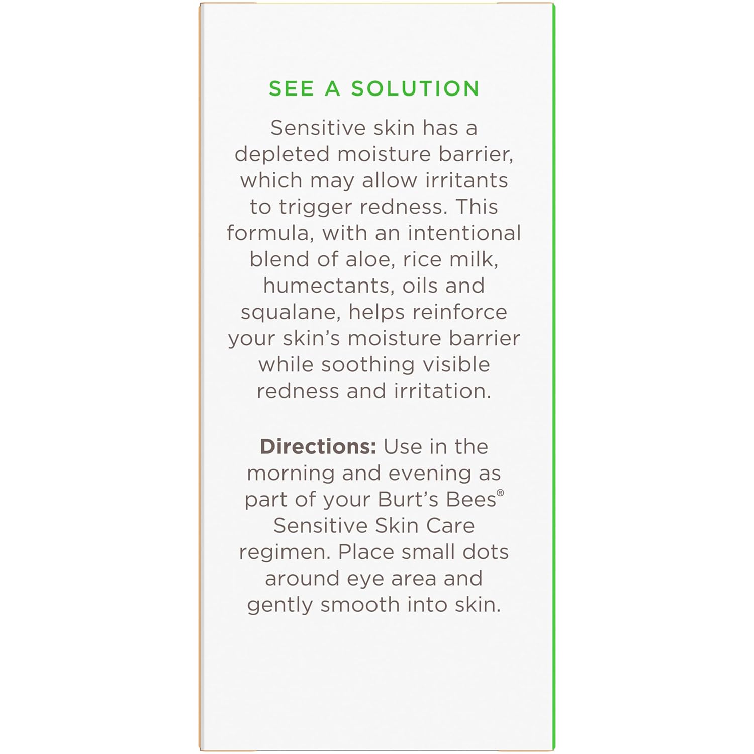 Burt's Bees Calming Eye Cream With Aloe and Rice Milk, Moisturizes Without Causing Redness or Irritation, 98.7 Percent Natural Origin Skin Care, 0.5 oz. Bottle