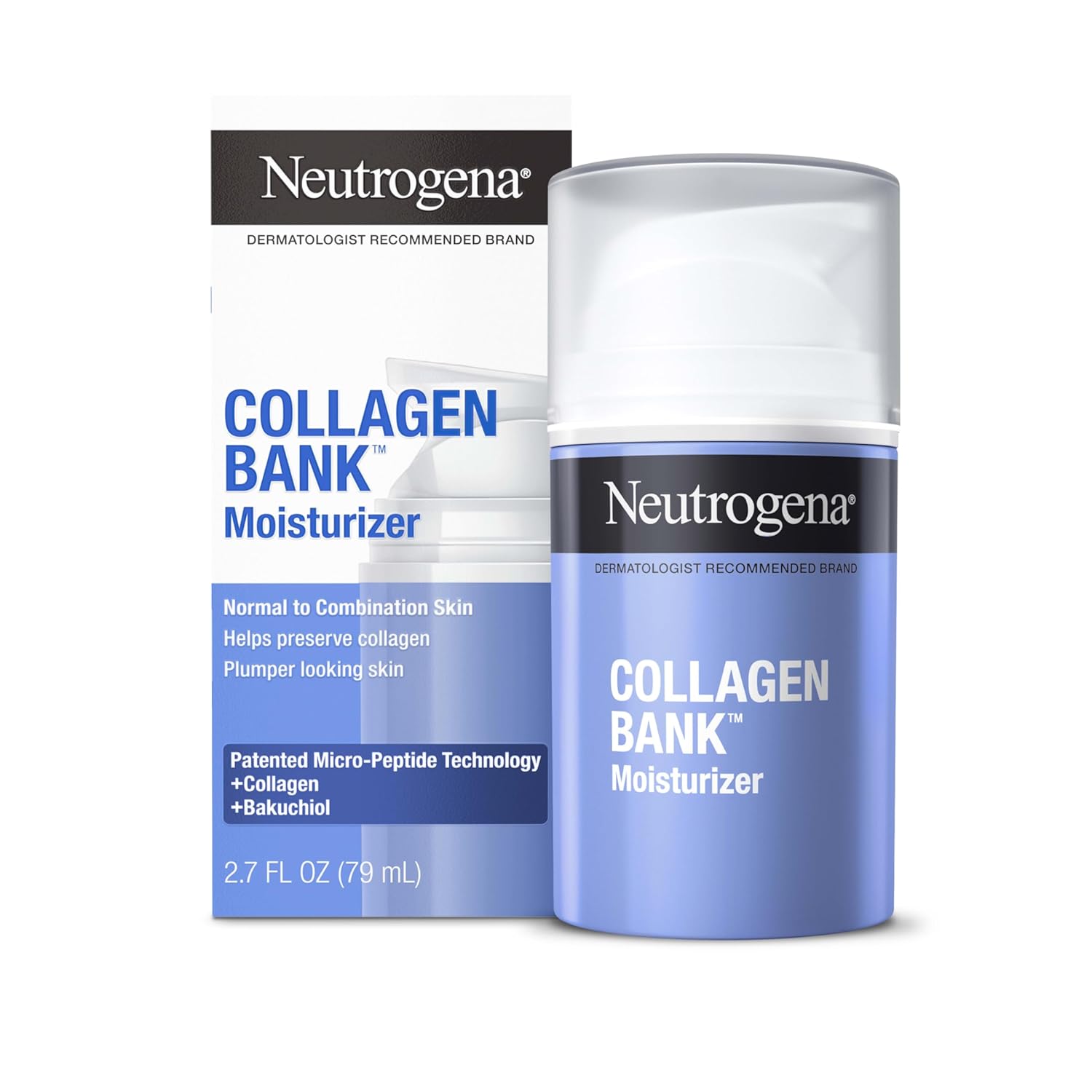 Neutrogena Collagen Bank Face Moisturizer, Daily Skin Care Anti-Aging Face & Neck Collagen Cream with Bakuchiol for Visibly Plump Skin, 2 fl. Oz & Trial Size Hydro Boost Facial Cleanser, 0.5 oz
