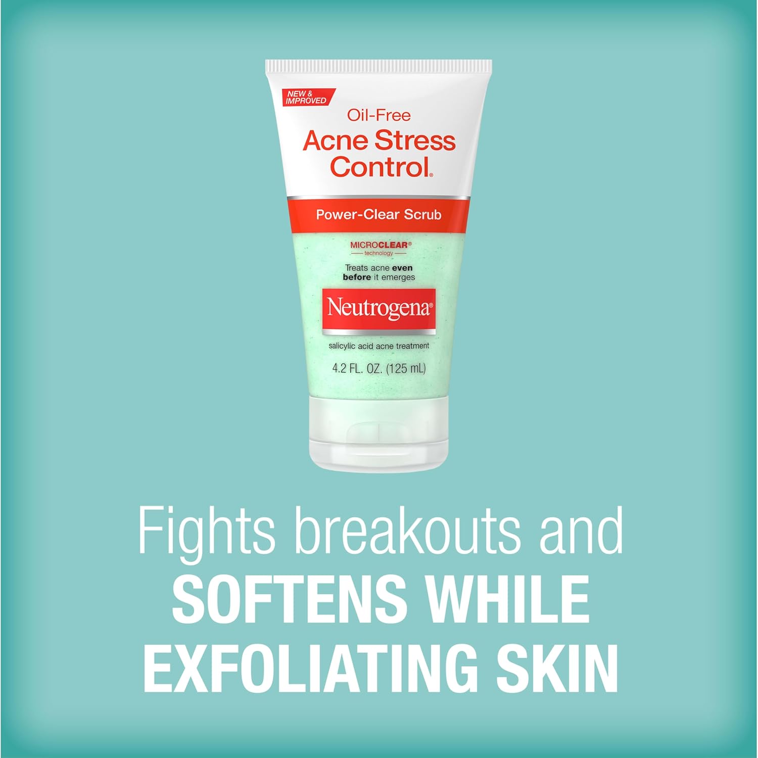 Neutrogena Oil-Free Acne Stress Control Power-Clear Facial Scrub, 2% Salicylic Acid Acne Treatment Medication, Exfoliating Daily Acne Face Scrub for Acne-Prone Skin Care, 4.2 fl. oz