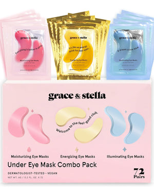 grace & stella Under Eye Mask - Gifts for Women - Reduce Dark Circles, Puffy Eyes, Undereye Bags, Wrinkles - Overnight Gel Under Eye Patches - Bridesmaid Gifts - Vegan Self Care (24 Pairs, Gold)