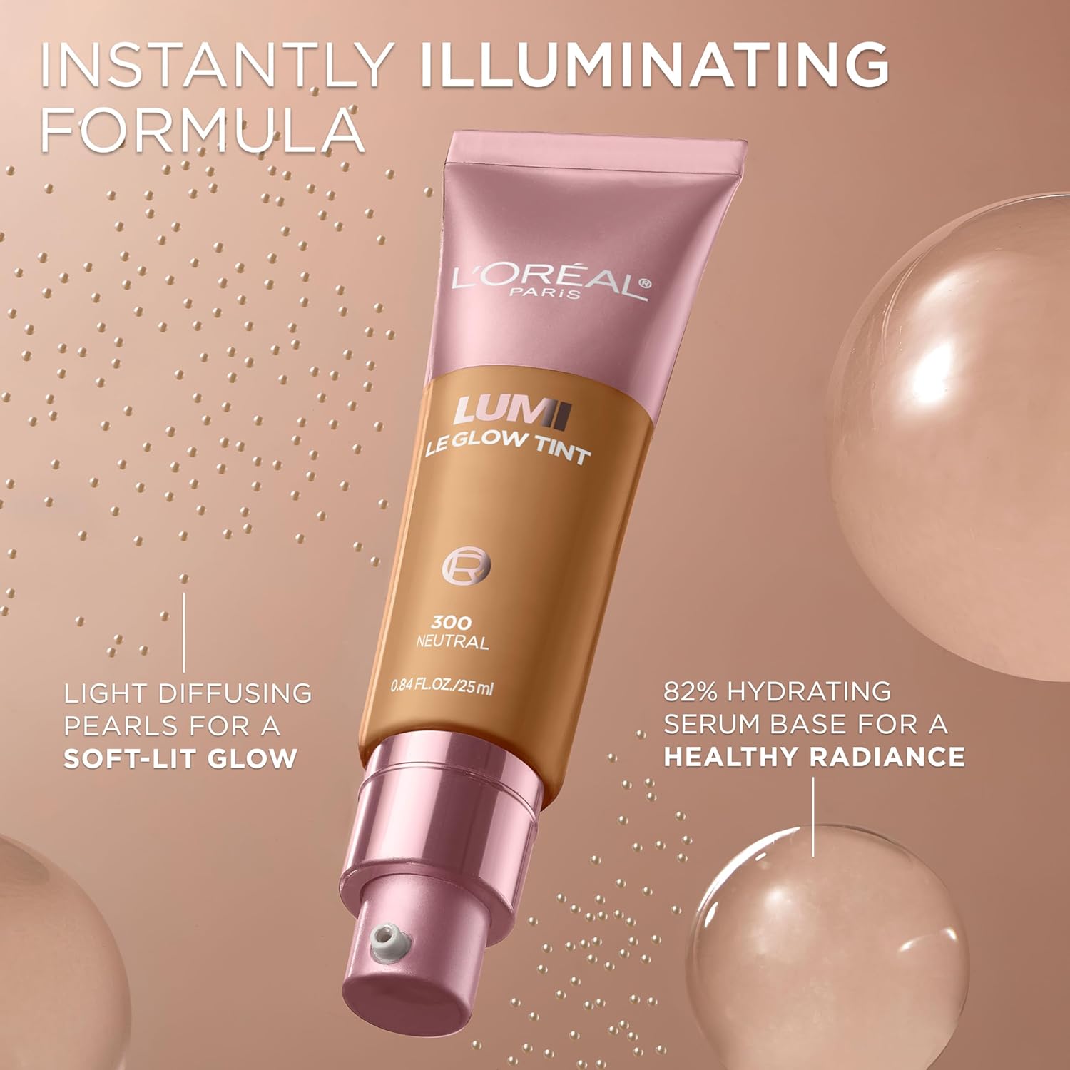 L'Oreal Paris Lumi Le Glow Skin Tint, Lightweight Water-Based Tinted Serum with Foundation-Like Coverage, Glow Illuminator, Neutral 400, 0.85 Fl Oz
