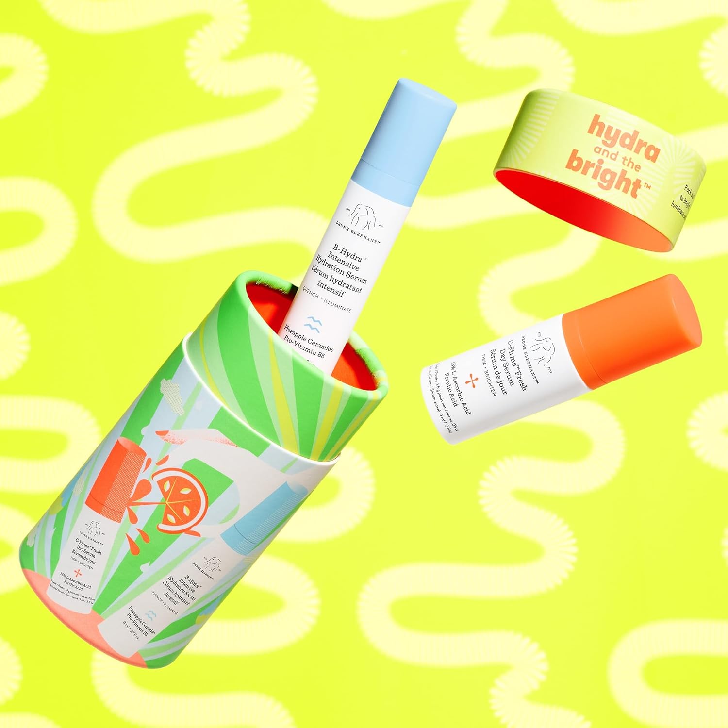 Drunk Elephant Hydra and the Bright - Includes C-Firma (9 ml) and B-Hydra (8 ml) - Clean Clinical Skincare - Cruelty-Free - Dermatologist-Tested - Free of Essential Oils, Silicones, and Fragrance