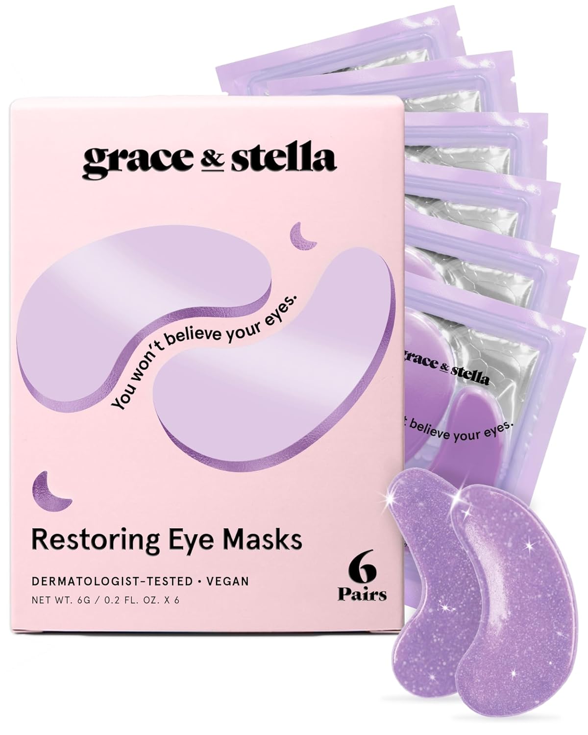 grace & stella Under Eye Patches for Puffy Eyes and Dark Circles (Retinol, 6 Pairs) Restoring Gel Under Eye Masks with Hyaluronic Acid - Vegan Cruelty-Free Skincare Birthday Gifts for Women