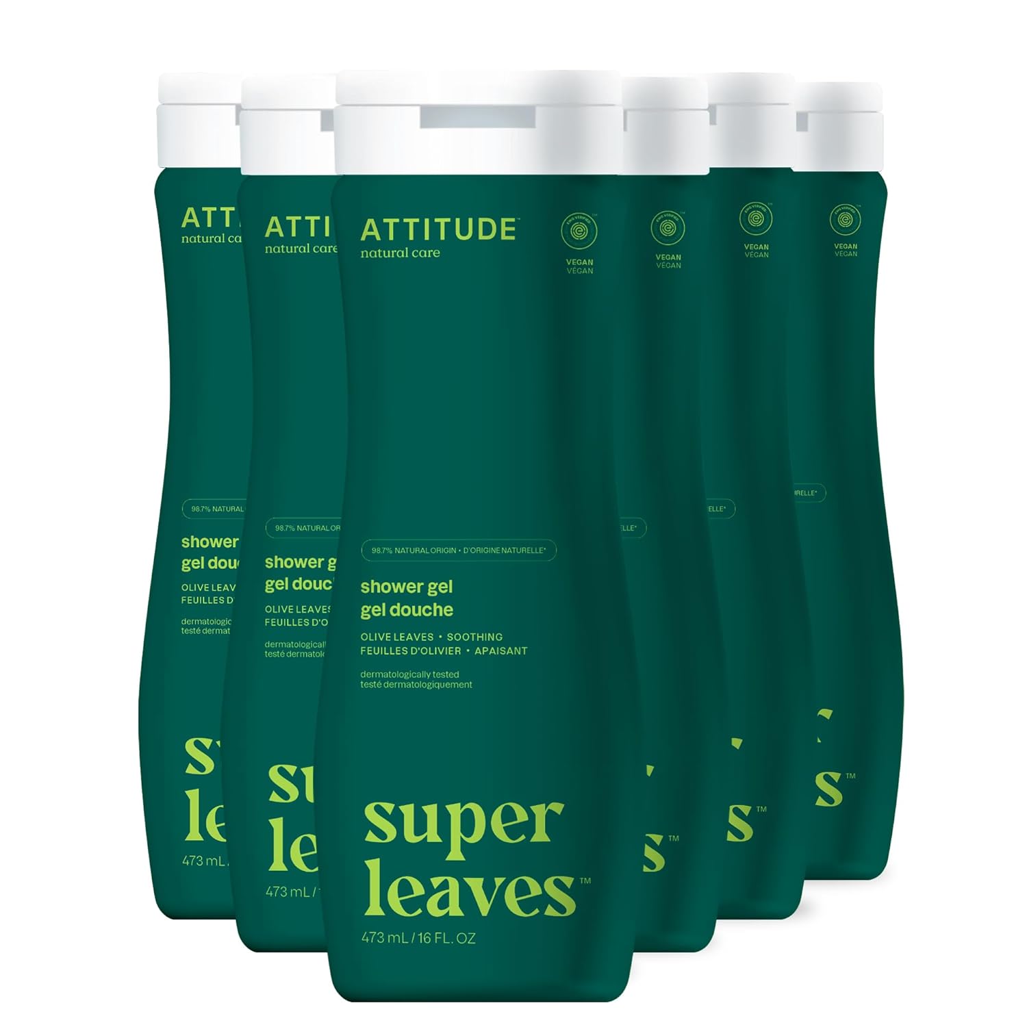 ATTITUDE Body Wash, EWG Verified Shower Gel, Dermatologically Tested, Plant and Mineral-Based, Vegan Personal Care Products, White Tea Leaves, 16 Fl Oz