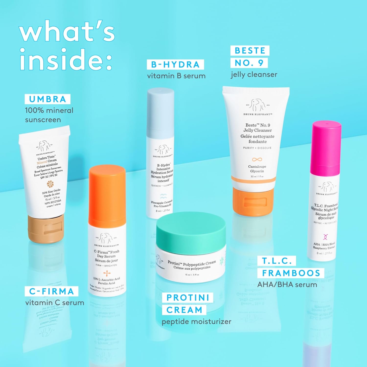 Drunk Elephant The Littles 7.0 Kit - 6 Travel-Friendly A.M. and P.M. Essentials - Clean Clinical Skincare - Cruelty-Free - Dermatologist-Tested - Free of Essential Oils, Silicones, and Fragrance
