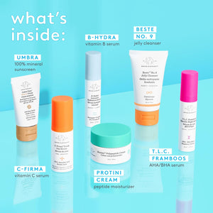 Drunk Elephant The Littles 7.0 Kit - 6 Travel-Friendly A.M. and P.M. Essentials - Clean Clinical Skincare - Cruelty-Free - Dermatologist-Tested - Free of Essential Oils, Silicones, and Fragrance