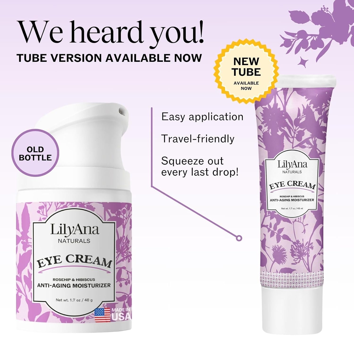 LilyAna Naturals Eye Cream for Dark Circles and Puffiness, Under Eye Cream for Wrinkles and Bags, Anti Aging - helps Improve Dryness; for Sensitive Skin - 1.7 oz - Made in USA