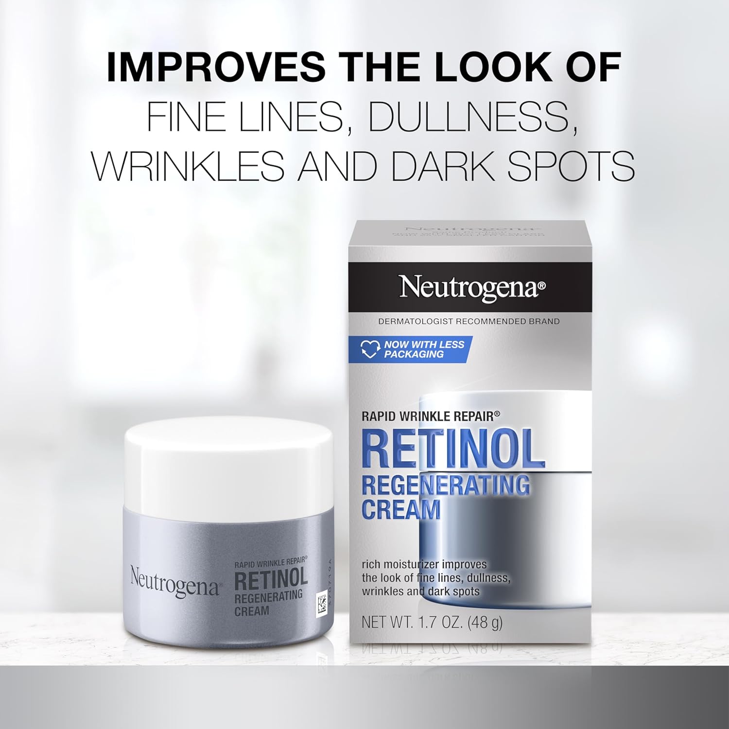Neutrogena Rapid Wrinkle Repair Retinol Face Moisturizer, Daily Anti-Aging Face Cream with Retinol & Hyaluronic Acid to Fight Fine Lines, Wrinkles, & Dark Spots, 1.7 oz