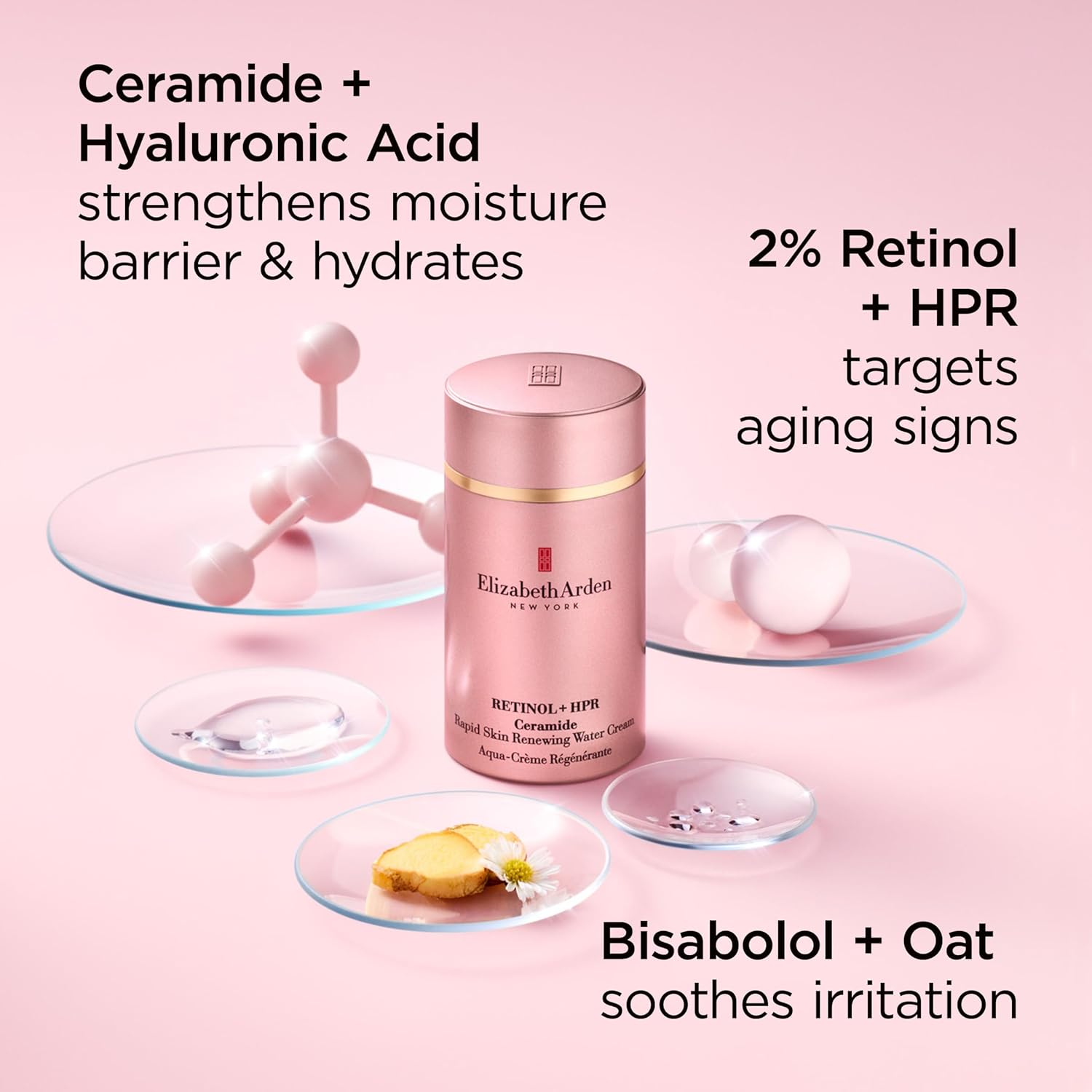 Elizabeth Arden Retinol + HPR Ceramide Rapid Skin Renewing Water Cream Face Moisturizer, Anti-Aging Wrinkle Treatment, Niacinamide, Hyaluronic Acid, Ceramides & Peptides, 1.7 fl oz
