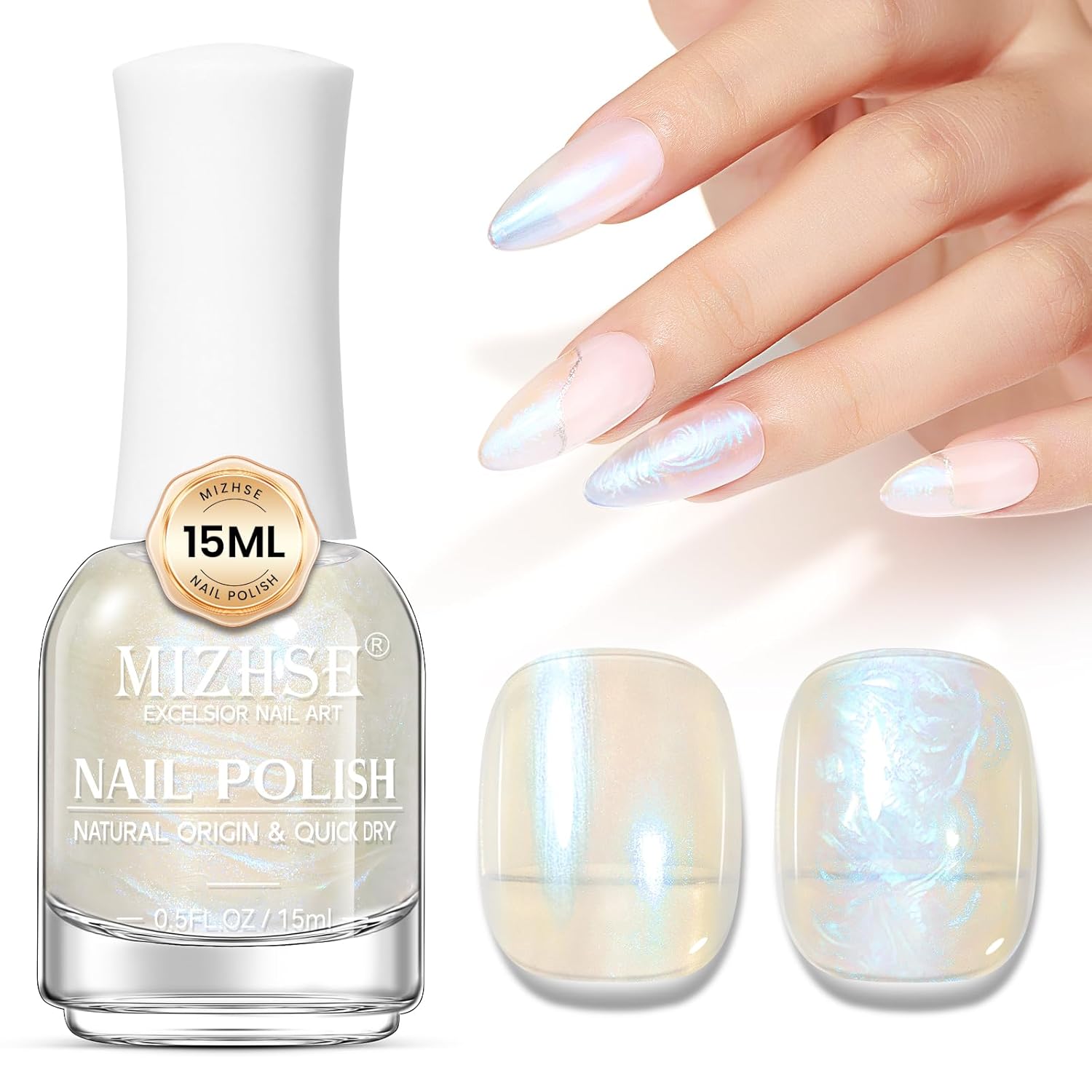 MIZHSE Nail Polish: 15Ml Mermaid Pearl Nail Polish Pink Aurora Effect Nail Polish, Fingernail and Toenail Polish Glossy Long Lasting Nail Polish Trendy DIY at Home Nail Gift Spree