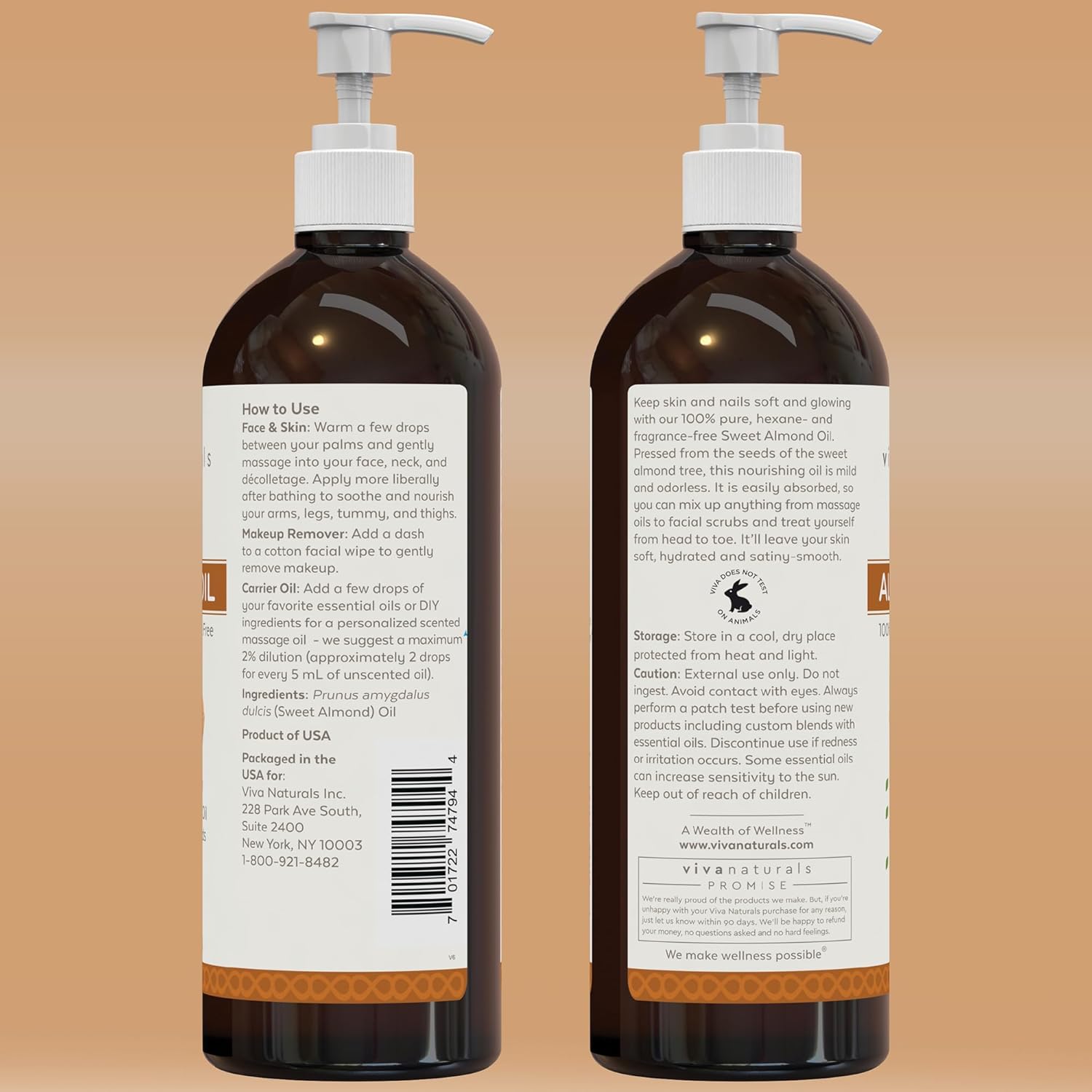 Sweet Almond Oil for Skin - Body Oil, Hair Moisturizer and Relaxing Massage and Oil, Carrier Oil for Essential Oils Mixing, Non-Greasy Pure Sweet Almond Oil for Hair and Skin, 16 fl oz