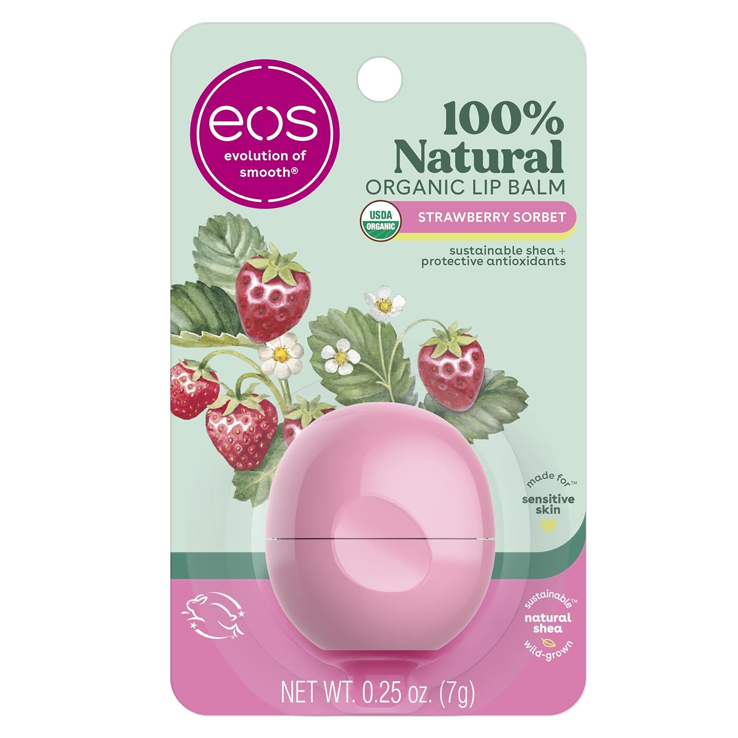 eos 100% Natural & Organic Lip Balm- Sweet Mint, Dermatologist Recommended, All-Day Moisture, Made for Sensitive Skin, Lip Care Products, 0.25 oz
